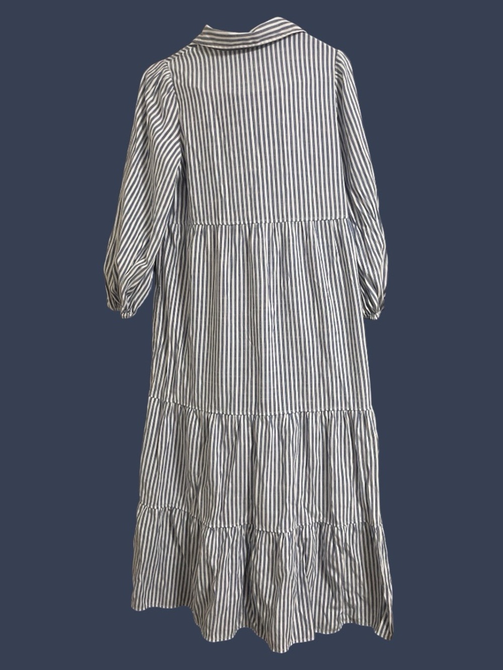 Max Studio Striped Tiered Midi Dress Size M Blue White Cottagecore - Picture 3 of 5